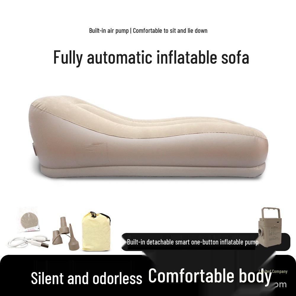 Portable Self-Inflating Flocked PVC Sofa with Built-In Pump, Single-Person, Foldable for Outdoor Camping