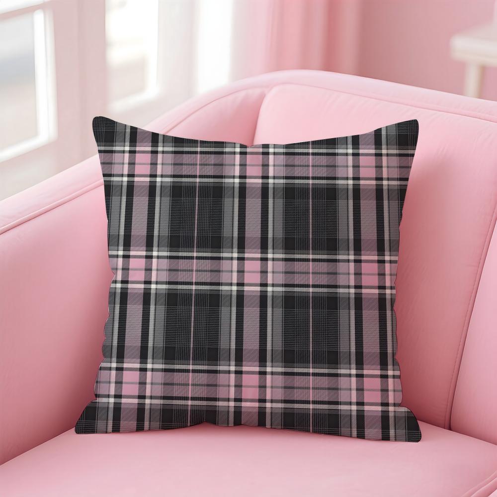 Pink and Purple Tartan Design Cushion Cover Pillow Case Ultra Soft Skin Friendly Fabric Cloud Like Comfort Concealed Zipper