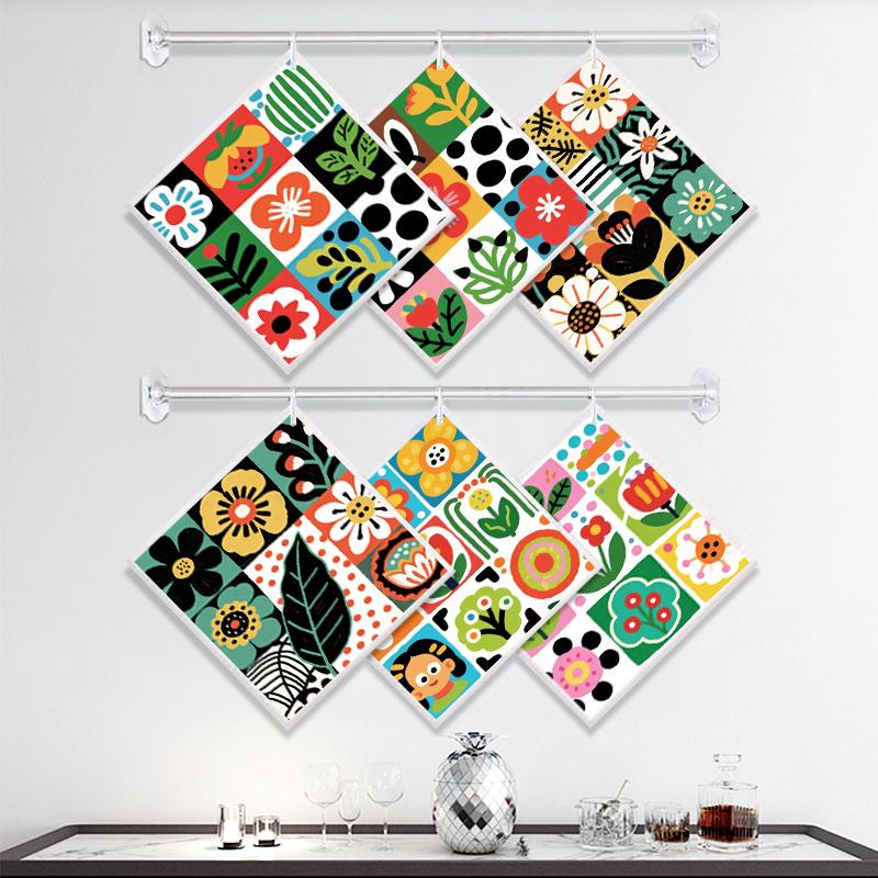 6PCS Cleaning Dishcloths Reusable Kitchen Dish Towels Retro Memphis Style Floral Cloth Absorbent Lint Free Dishcloth Washable Duster Rags Tea Towels
