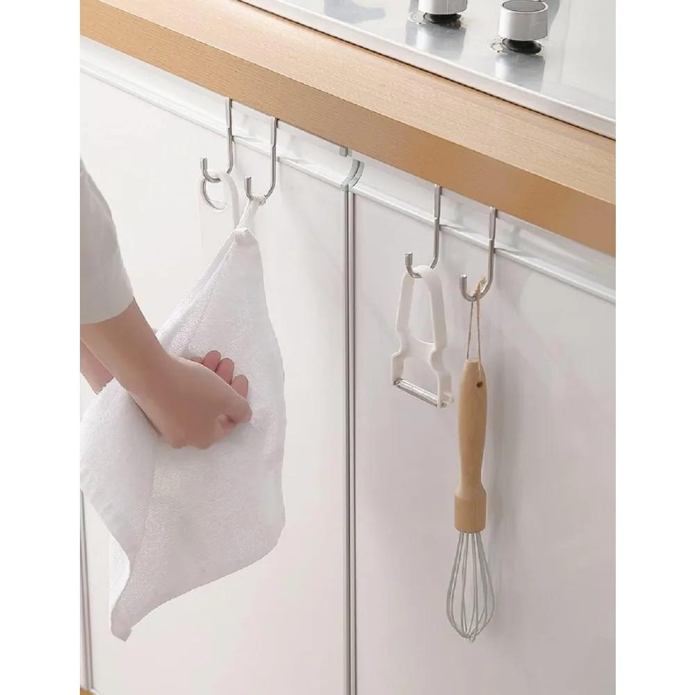 1/2/4 Pcs Hook 304 Stainless Steel Hanging Hooks Free Punch Double S-shaped Kitchen Bathroom Cabinet Door Back Style Hanger Home