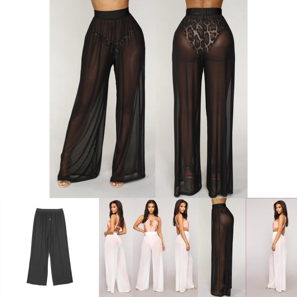 Women's Sexy Boho Mesh Sheer Pants Cover Up For Beach Pool Parties