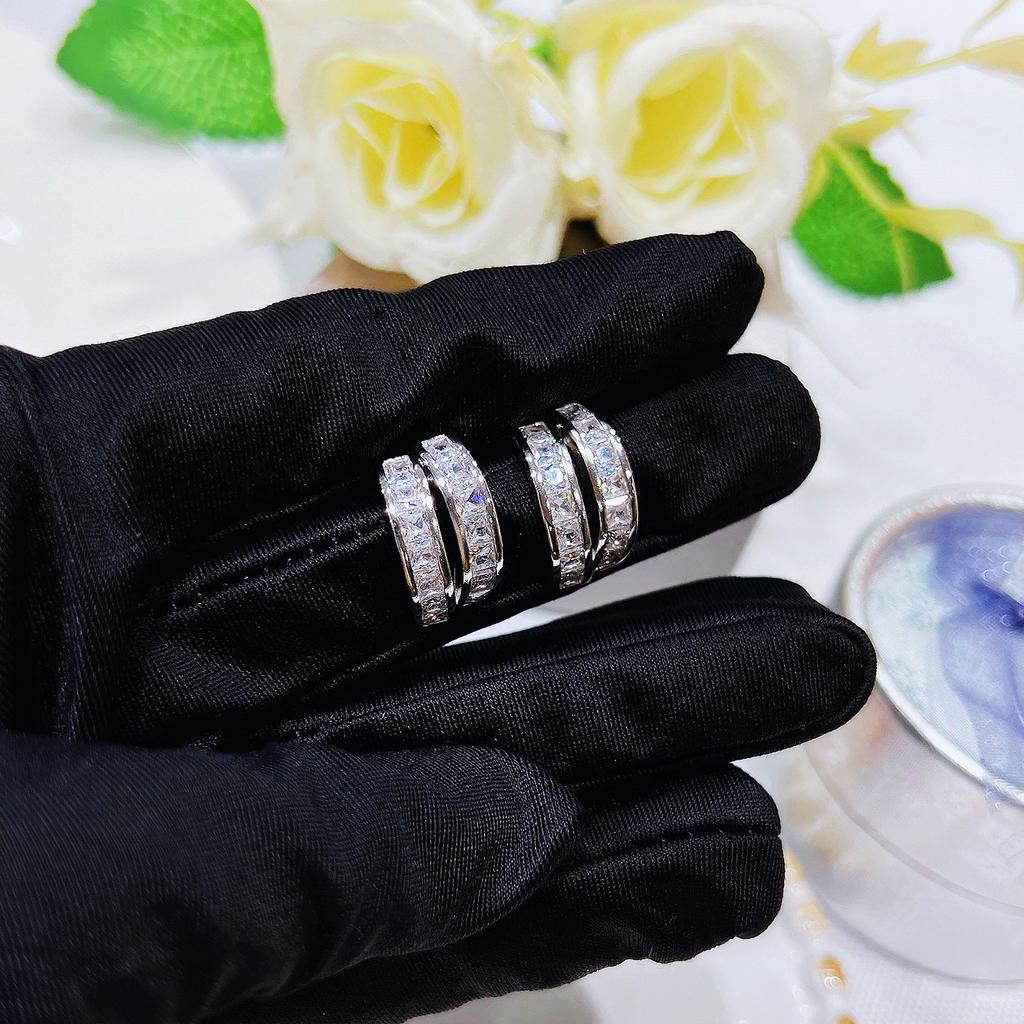 Bling Bling Brilliant Zircon Stud Earrings With 925 Stamps Luxury Double Layer Full Diamond Earrings Party Birthday Jewelry Gift