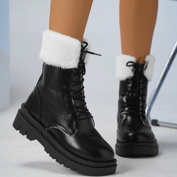 

Fashion versatile autumn and winter flip Martin boots thick-soled plush boots 35 чорний