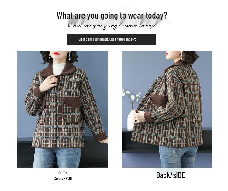 Stylish Petite Cashmere Coat: Slimming Plaid Design for Middle-Aged & Elderly Women, Perfect for Autumn & Winter