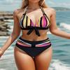 2025 Vibrant Striped Three-Point Backless Bikini