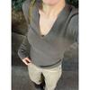 Women's V-Neck Solid Color Knitted Sweater - Slimming and Flattering Long Sleeve Top for Autumn 2025