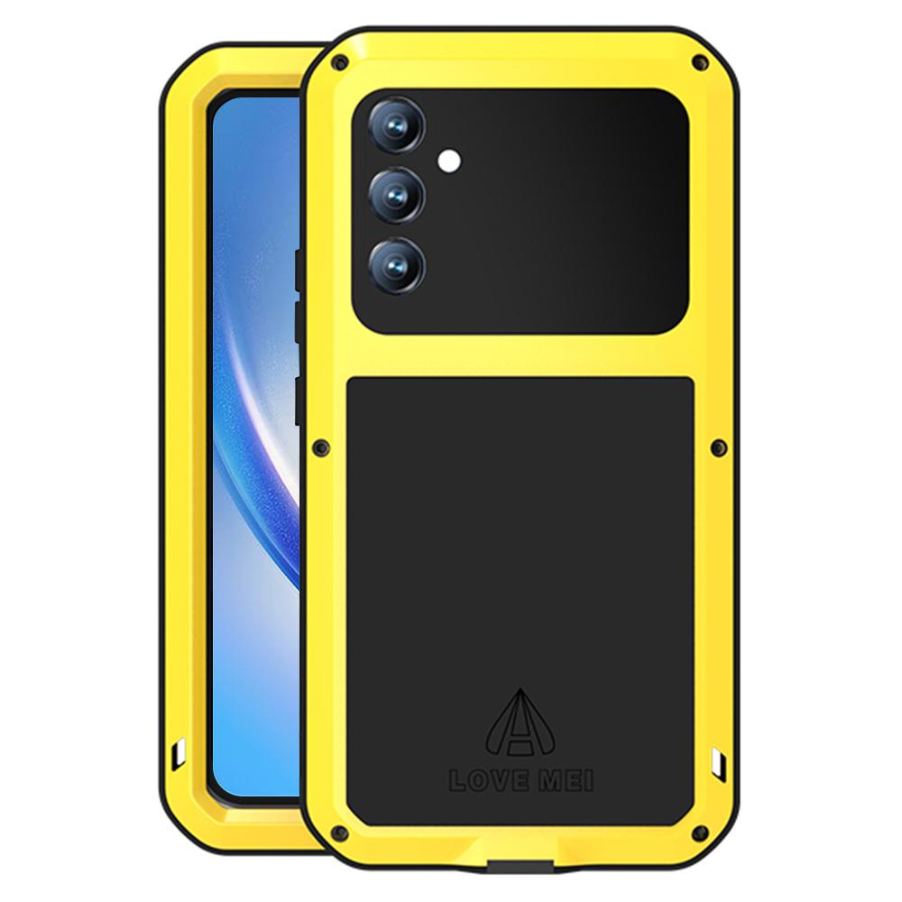 LOVE MEI Für Samsung Galaxy A34 5G Silikon+Metall Stoßfestes Robustes Handyhülle mit Integriertem Gehärtetem Displayschutz