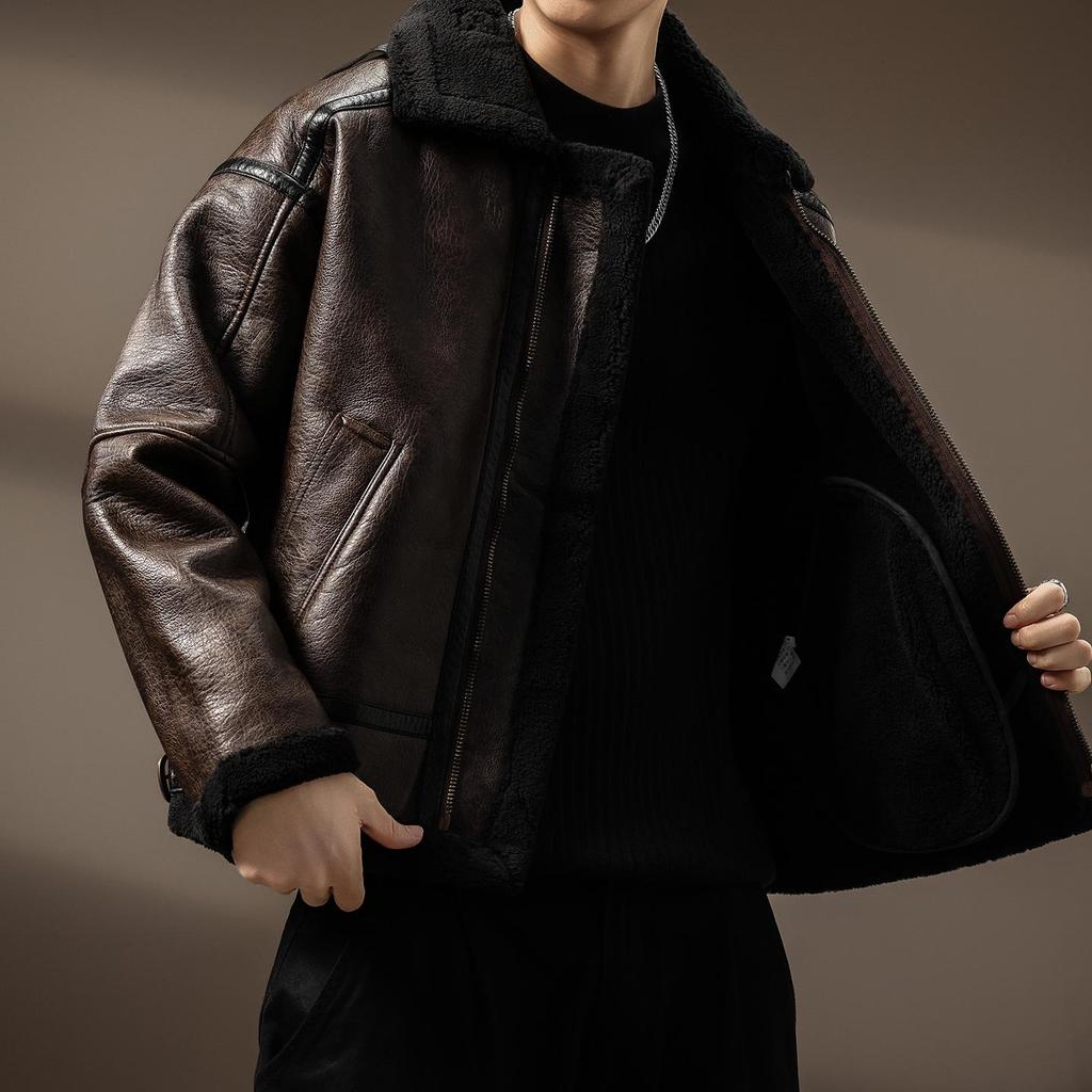 Men's Winter Retro Leather & Fur Lapel Jacket - Heavyweight Plus Velvet Warm PU Outerwear