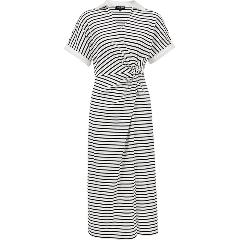 

VEROMODA Women s V-Neck Pleated Color Block Striped Dress S
