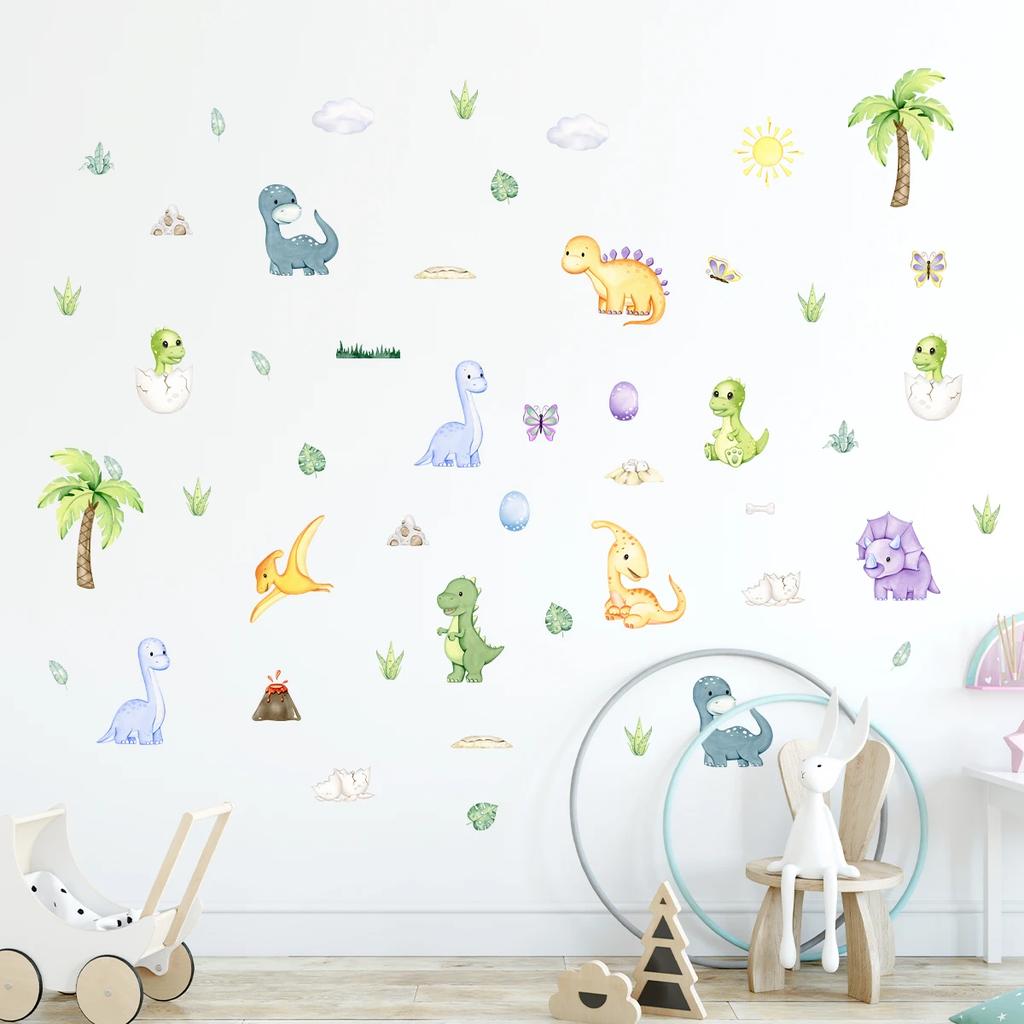 Cartoon Cute Dinosaur Wall Stickers Decoration for Bedroom Boy Wall Art Kids Room Design Home Decore Living Room Wallpaper DIY