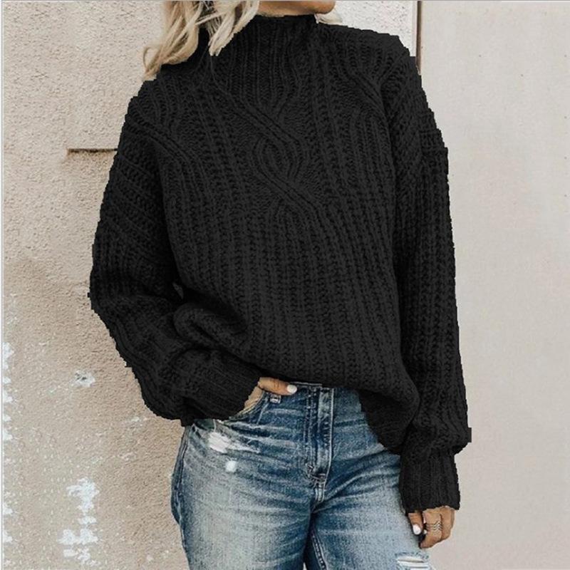 Sweaters Women's High Neck Fried Dough Twists Knitting Top Pullover Sweater