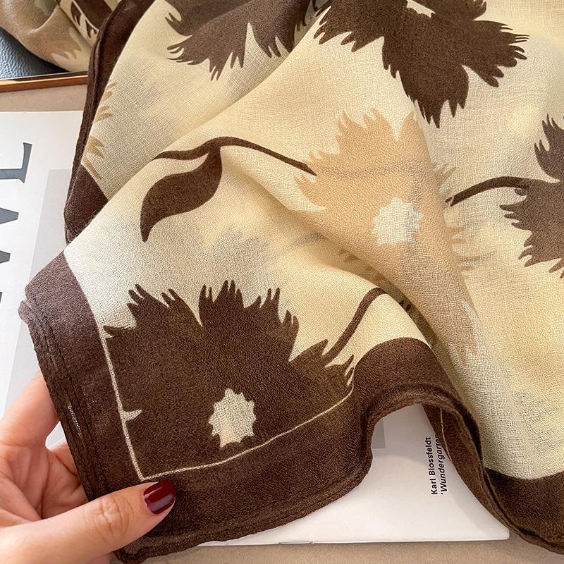 Korean Style Floral Cotton Linen Scarf - Versatile Autumn/Winter Shawl for Women