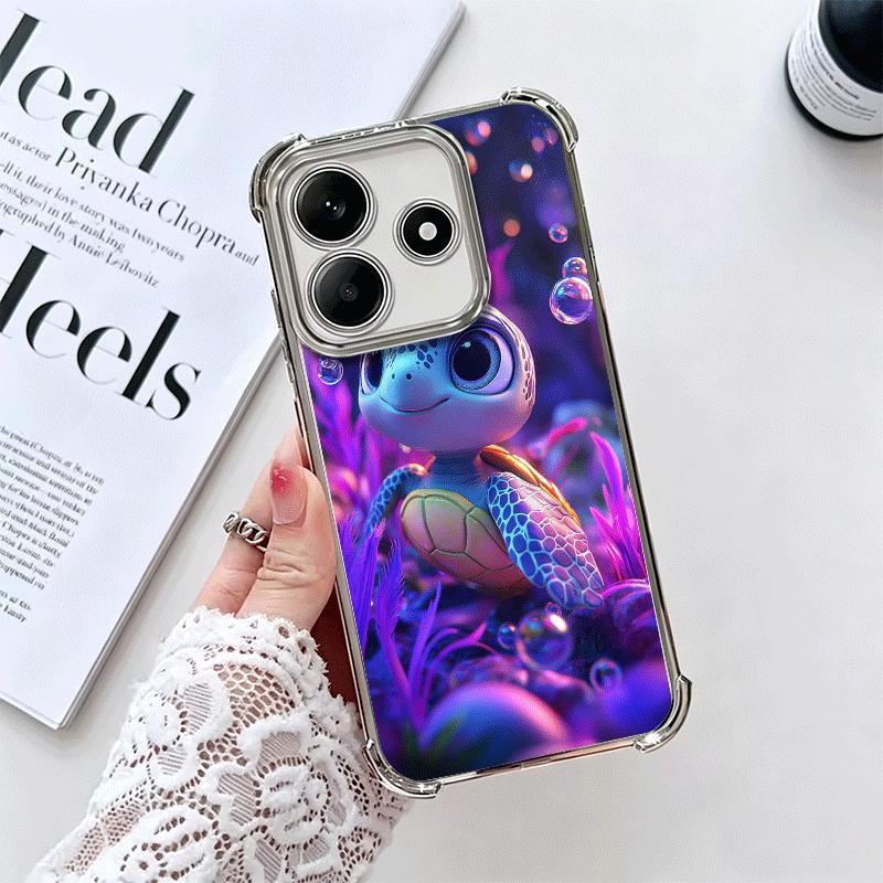 Cartoon Ocean Sea Turtle Plating Phone Case For Xiaomi Redmi Note 14 15 Pro Plus 13 12 11 11S 11T 10 9S 9 5G Anti-Fall Airabag C
