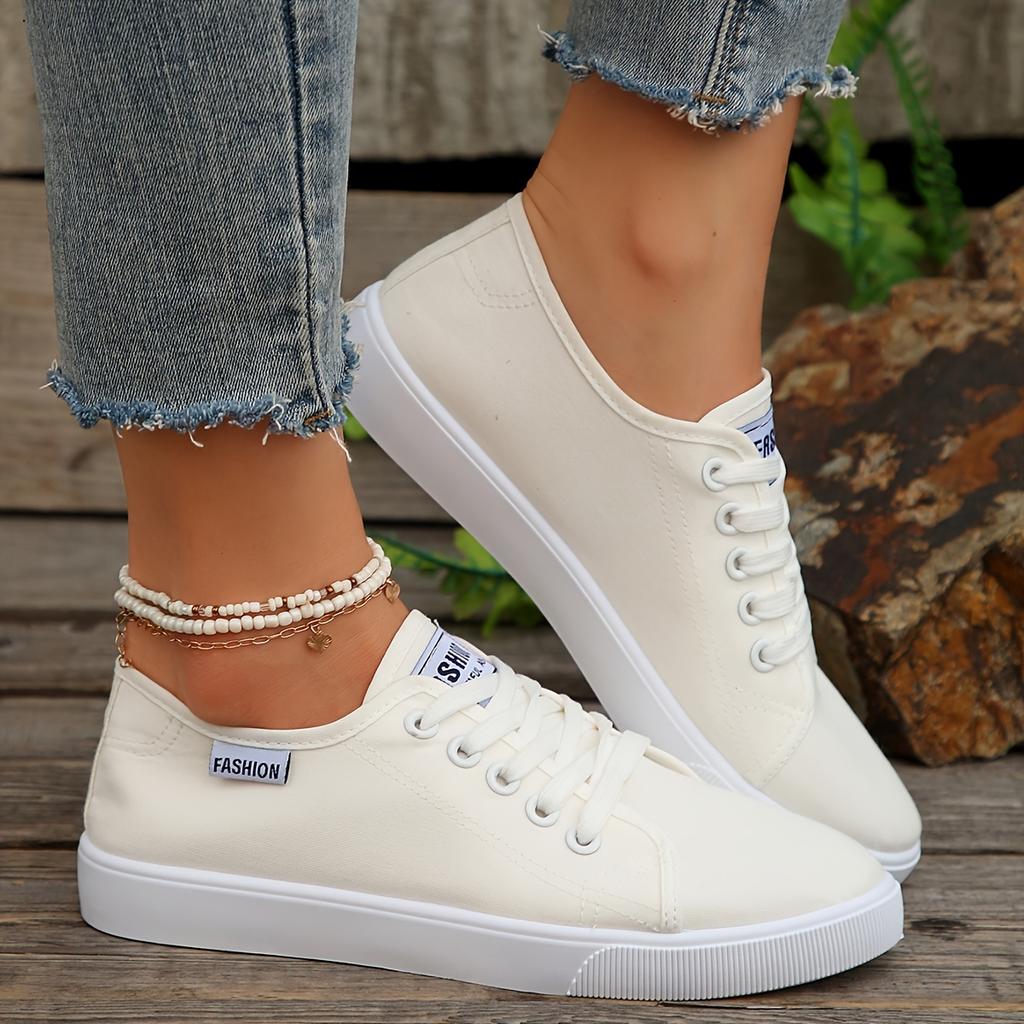 Women's Casual Canvas Sneakers Lightweight Lace-Up Low Tops Shoes for Spring Fall Breathable Black & White Sneakers