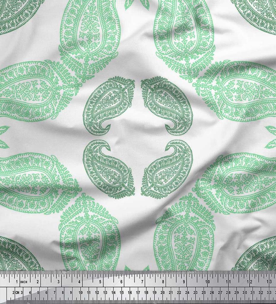 Soimoi Blue Japan Crepe Satin Fabric Floral & Block Print Fabric by the metre 42 Inch