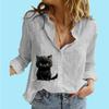Women Fashion Buttoned Long Sleeve Shirt Ladies Casual Thin Cotton Linen Print Top Stand Neck Long Sleeved Blouse
