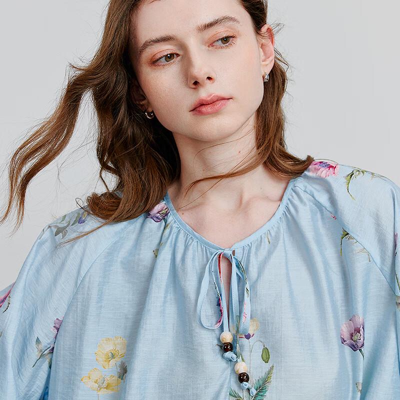 Chuyu Women's 2025 Spring Fresh Linen Blend Print Loose Blouse