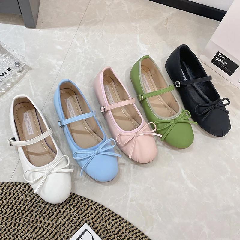 Fashion French Bow Mary Jane Shoes 2025 Spring and Autumn New Flat Retro Shallow Ballet Shoes Commuter Single Shoes