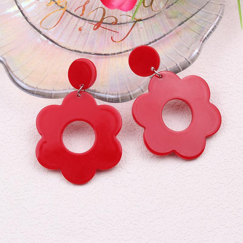 Minimalist Simple Fashion Rose Floral Acrylic Earrings Geometric Retro Temperament Flower Versatile Jewelry For Women