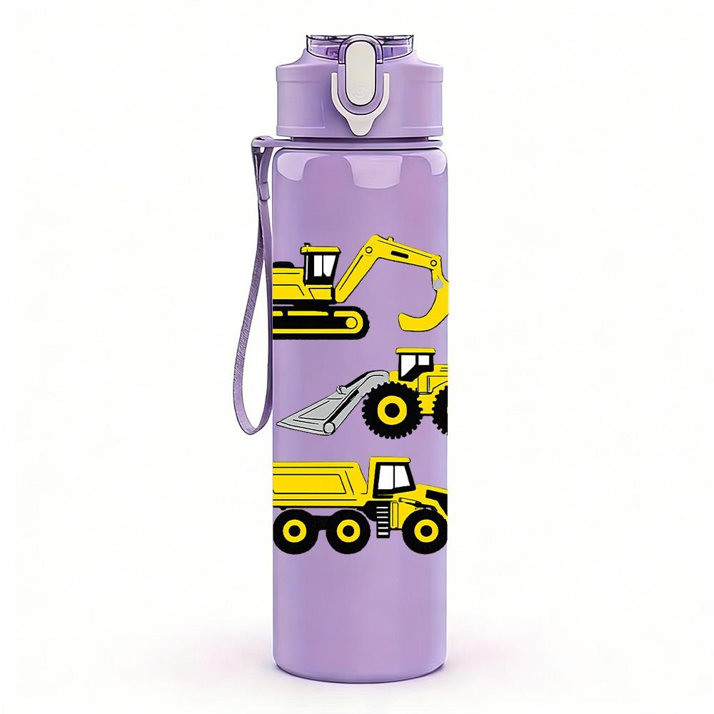 1PC Multi Excavator Construction Print 750ml Color Plastic Sports Water Bottle Leakproof Flip Straw Lid Suitable for Sports Office Home Use