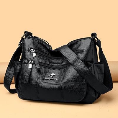 High end Mjukt Läder Damväska Ny Enkel Medelålders Mors Crossbodyväska Pendling Flerlager Stor Kapacitet Axelväska