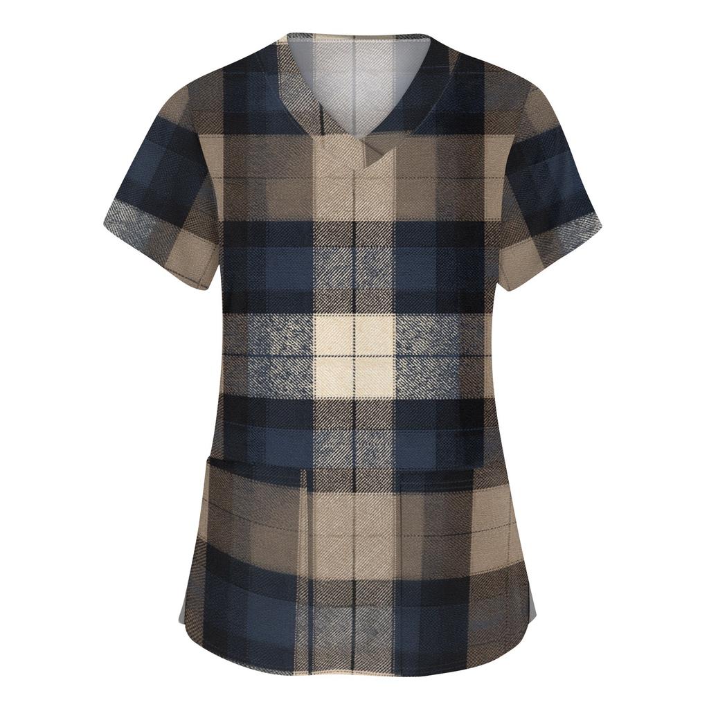 Women's Fashion V-neck Short Sleeve Workwear With Pockets Printed Tops