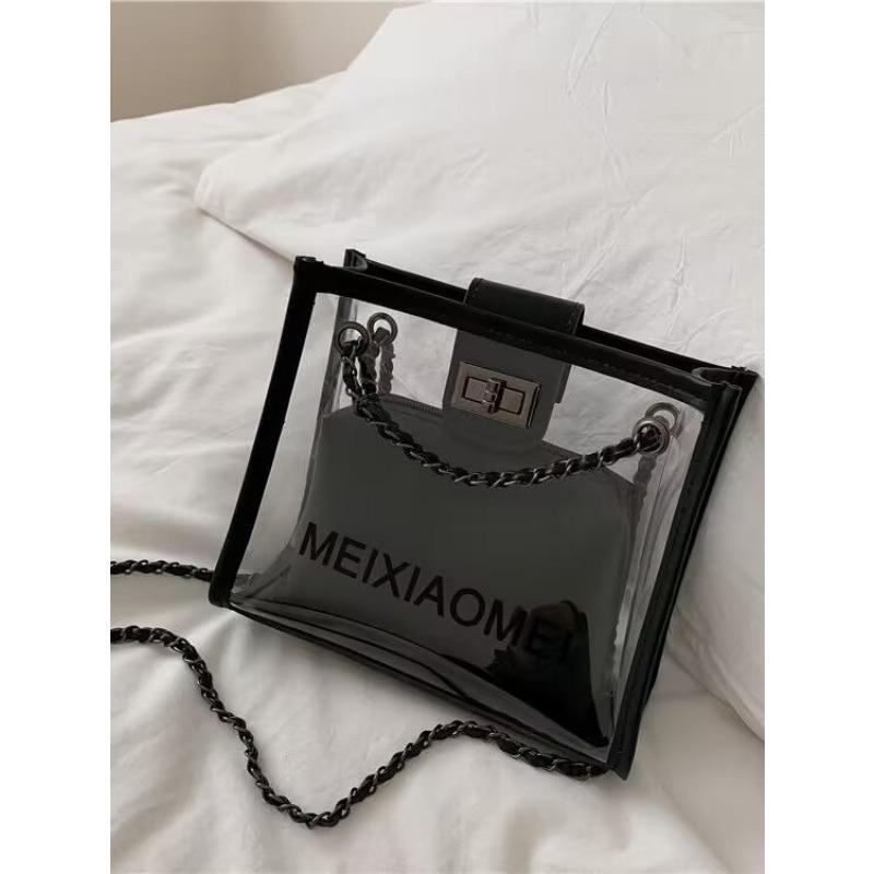 

Маленькие сумки женские, новая модная сумка через плечо с цепочкой, простая матовая прозрачная упаковка transparent black