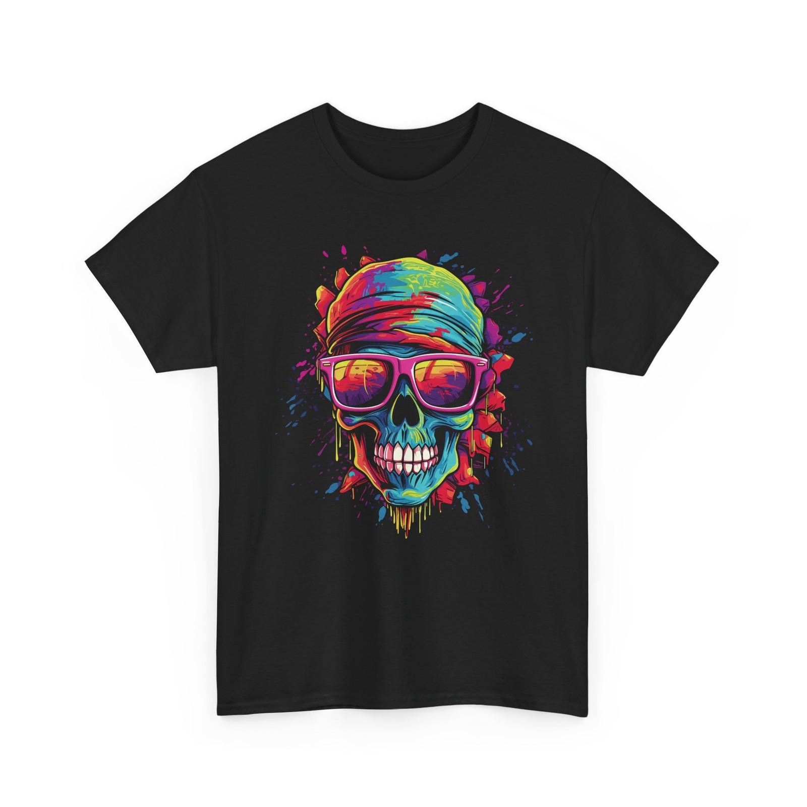 Graffiti Skull T Shirt Sunglasses Graphic Tee Neon Colorful Cyberpunk Vaporwave S разноцветный