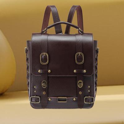 Women PU Leather Backpack Retro Design Daypack Portable Removable Straps Handbag