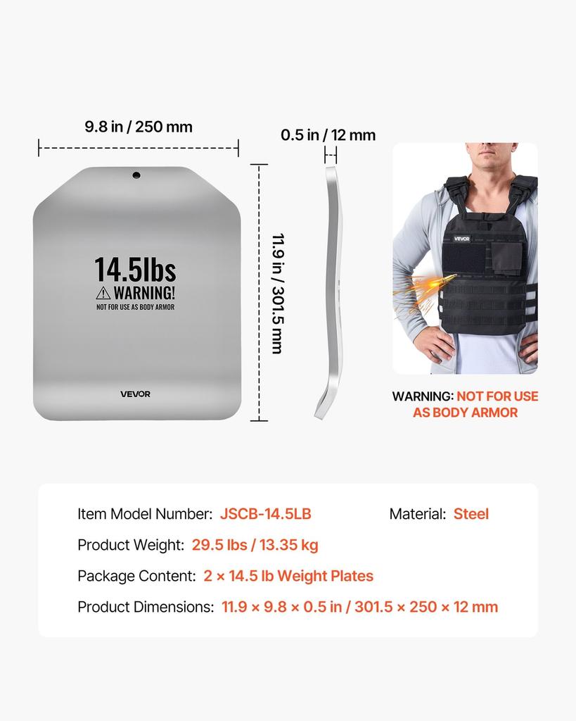 Curved Weight Vest Plates, 6.6 Kg Pairs, Premium Steel Tactical Weighted Plates for Vest, Ergonomic Design, for Strength Endurance Training, Running,