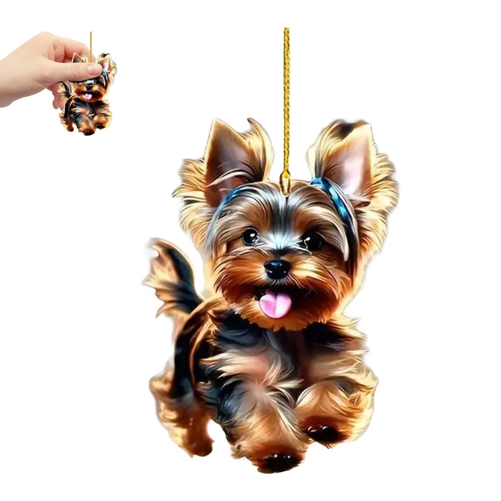 Car Mirror Cute Dog Hanging Lively Playful Yorkie Hanging Ornament for Women Girls Birthday Gifts