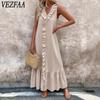 Women's Fashion Summer Spring Solid Color Print Sleeveless V-Neck Loose Waistline Casual Dresses
