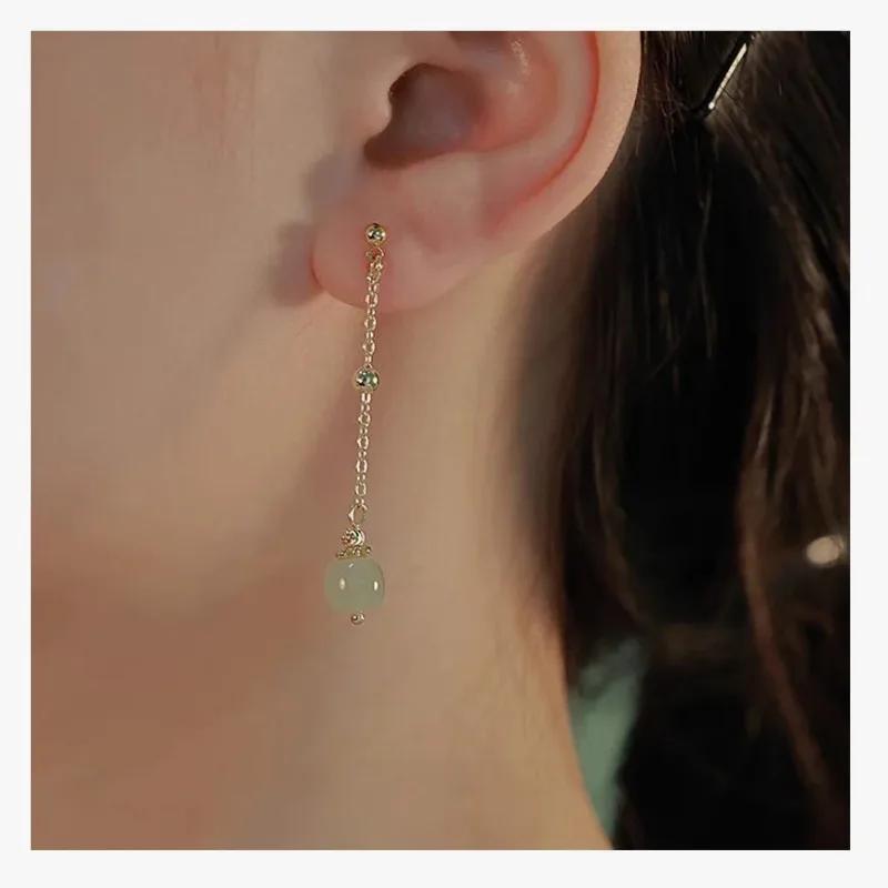 Fashion Jewelry For Women Girls Imitation Hetian Jade Pearl Drop Earrings Ancient Chinese Style Hanfu Cosplay Accessories Ethnic