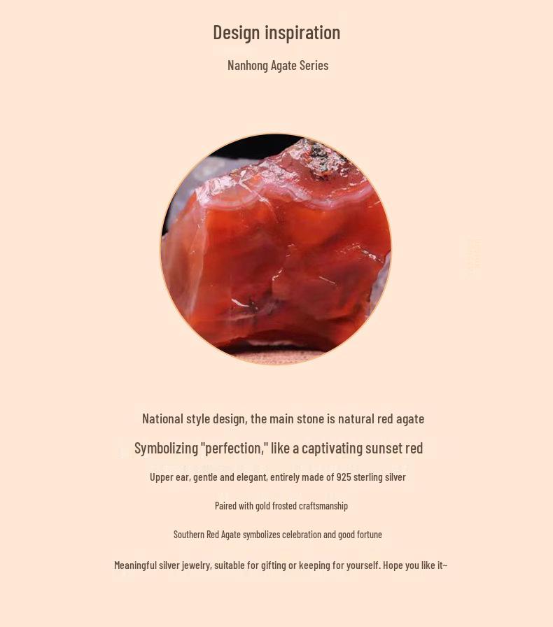 Tichiya Red Agate Mountain and River Earrings for Women - S925 Sterling Silver, Retro National Trend, Zodiac Year Design