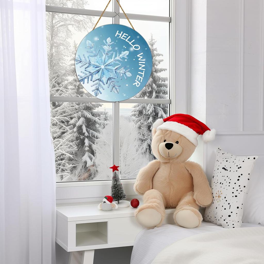 Winter Wreaths for Front Door Winter Decorations for Home Snowflake Door Decorations Snowflake Wreath Hanging Sign Wall Decor Wooden Front Door