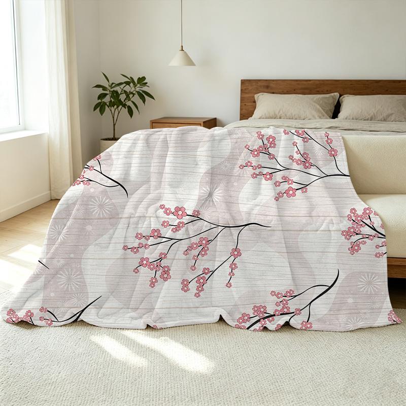 Soft Flannel Blanket – Cherry Blossom Series, Solid Color, Warm & Skin-Friendly, Elegant for Home Leisure, Ideal for Halloween & Christmas