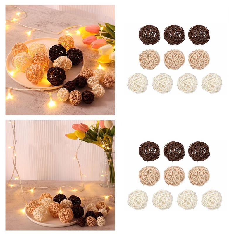 Lot De 2 Boules Décoratives En Rotin Tressé - Diamètre 10 Cm, Décoration Naturelle Pour La Maison - 5