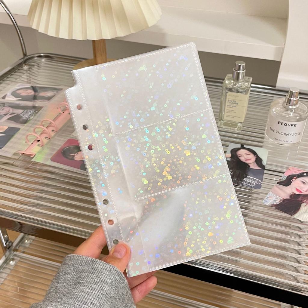 10PCS 1/2/3 Pockets A6 Binder Sleeves Transparent Photo Card Album Refill Inner Page Laser Rainbow Star Inside Page
