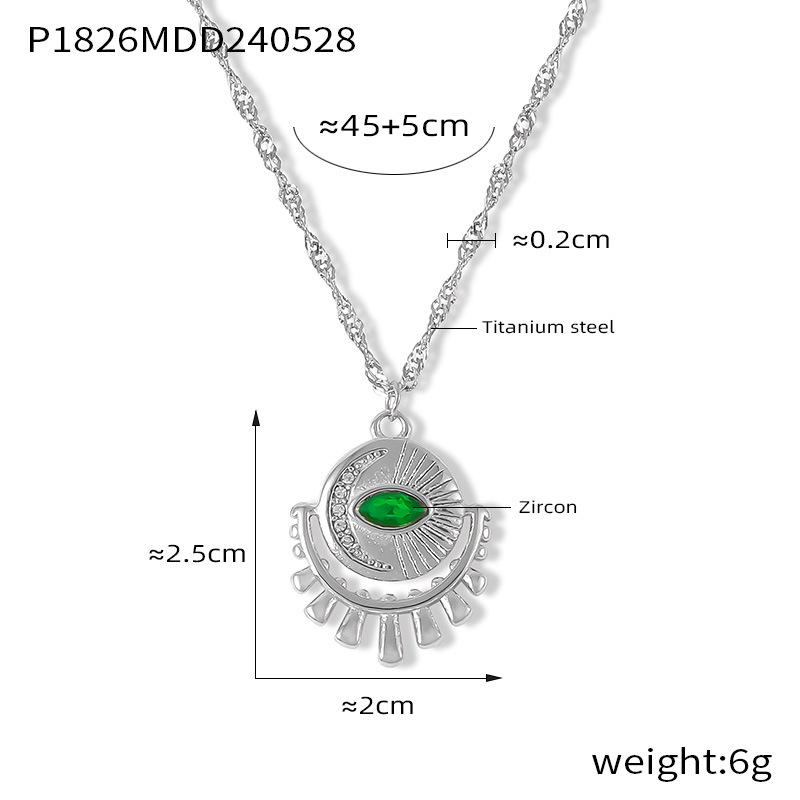 Women s French Retro Eye Pendant Necklace with Zirconium, Titanium Steel, Gold-Plated, Fade-Resistant, Elegant Design