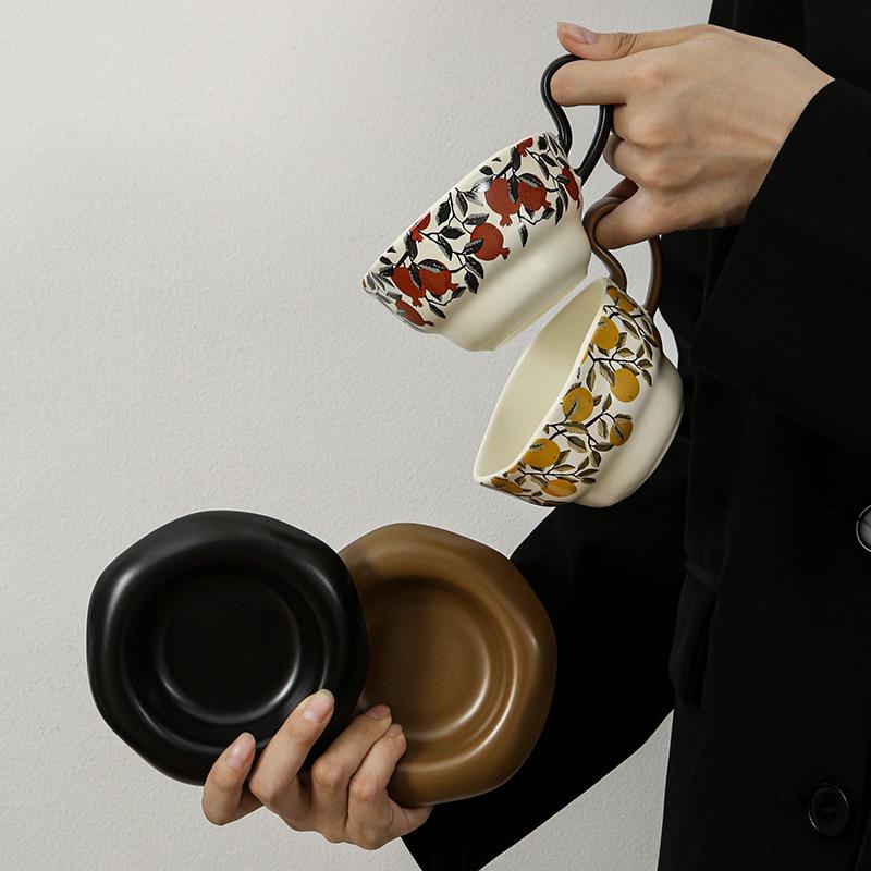 Tasse en Céramique Design de Niche et Ensemble Tasse et Soucoupe Tasse Maison Bureau Tasse à Café Médiévale Sensation Haut de Gamme Luxe Léger
