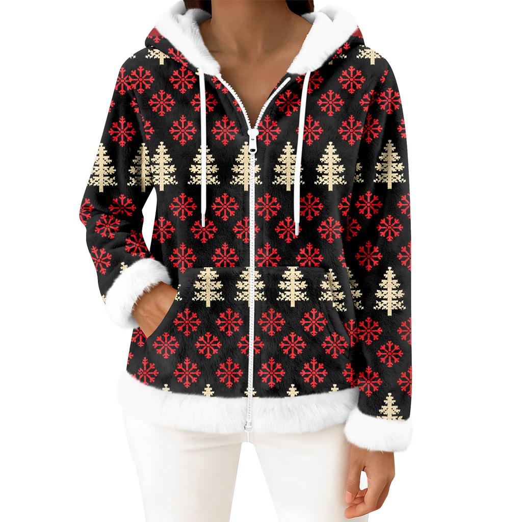 Women's Casual Fashion Long-Sleeved Zip-Up Fleece Hooded Cardigan