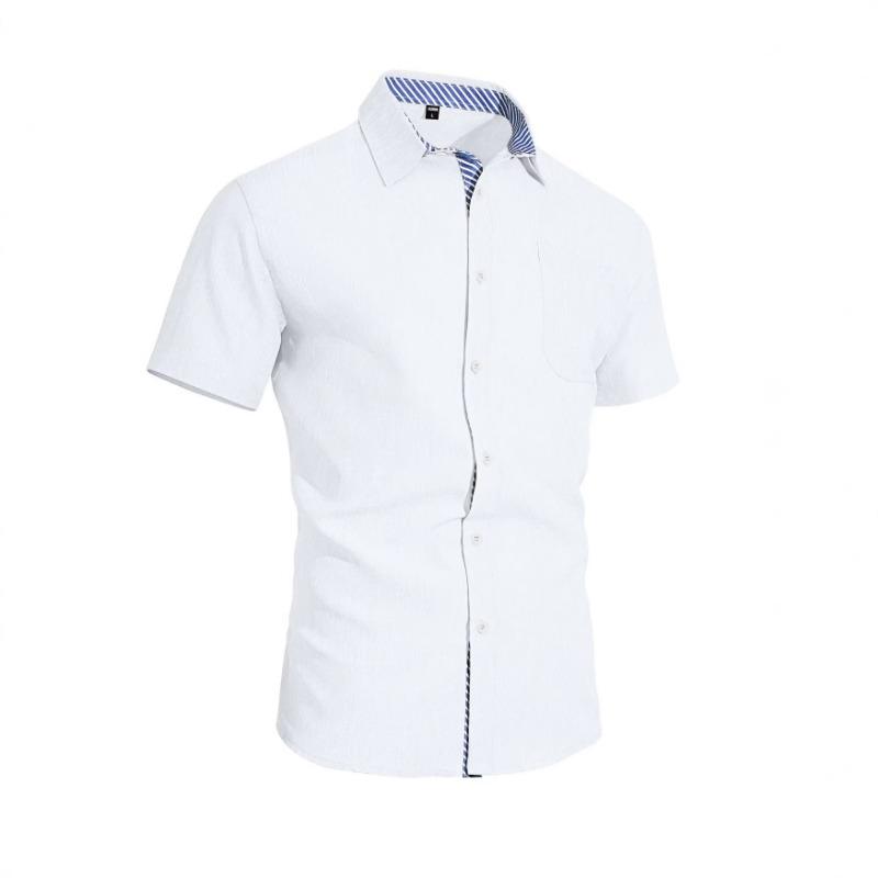 Men Striped Lined Short Sleeve Button Down Shirt S белый