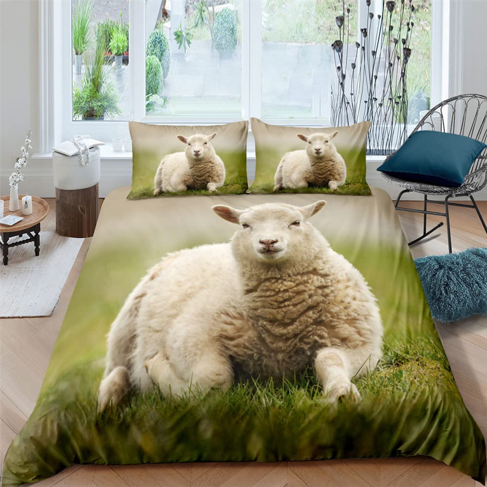 Funny Sheep King Queen Bedding Set Kids Farm Animal Duvet Cover White Little Lamb Comforter Cover 2/3pcs Polyester Quilt Cover