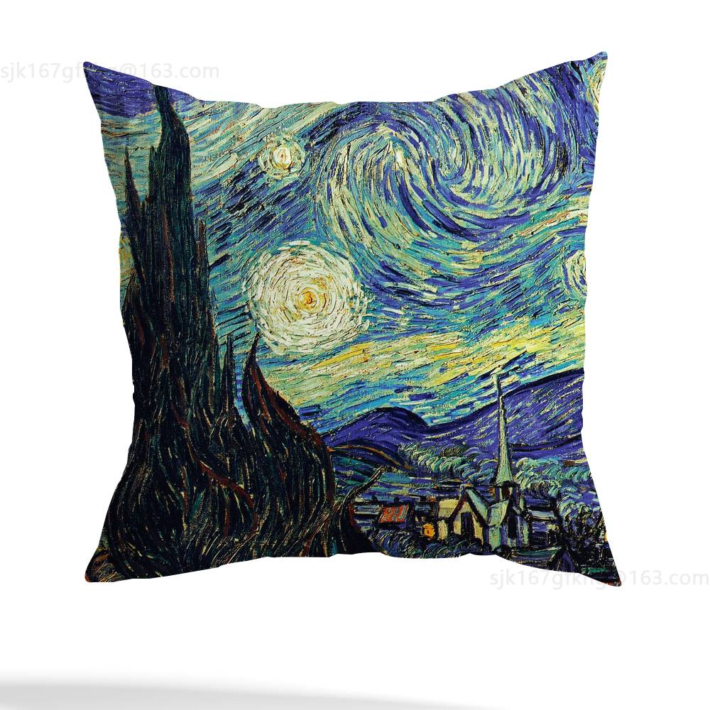 Van Gogh Pillow Case Anti-dustmite Pillowcase Invisible Zipper Silky Short Plush Sofa Cushion Cover