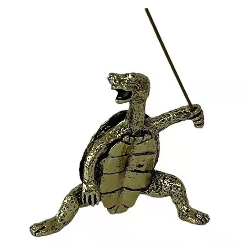 

Mini 2 pcs Crafts Antique Copper Zinc Zinc Alloy Incense Stick Holder Kung Fu God Turtle Home Decor Figurines bronze