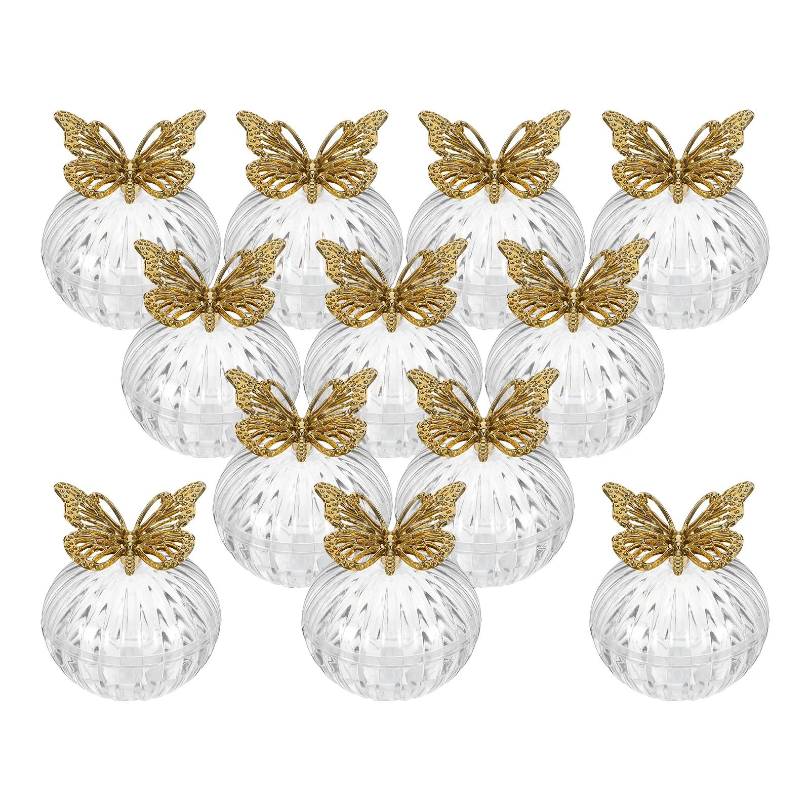 

8Pcs Transparent Plastic Wedding Favor Boxes Gold Plated Clear round Bottom Candy Storage Decorative Boxes for Events Other&Other