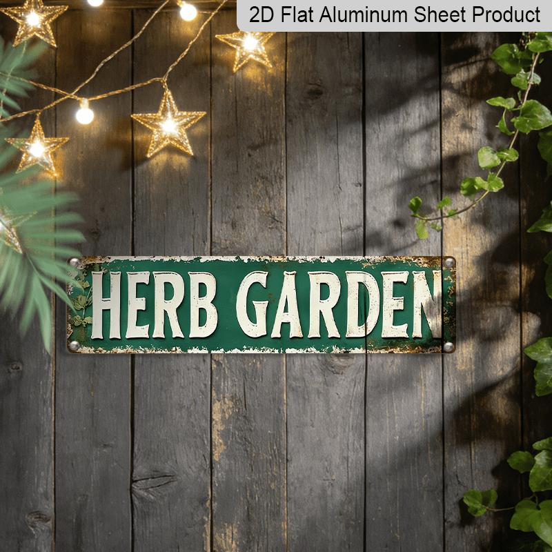 2D Flat - 1pc Vintage Metal Herb Garden Sign, Rustic Green Wall Decoration, 15.7×3.94inch- Perfect for Home, Café, Bar, Garage, Country House, Garden