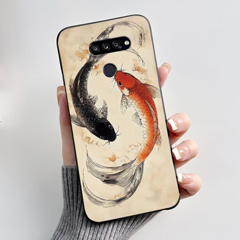 Soft Shockproof Phone Case For LG K50S Bumper Silicone Black Case New Design Viral Pattern Koi Shell Cute Colorful Cover