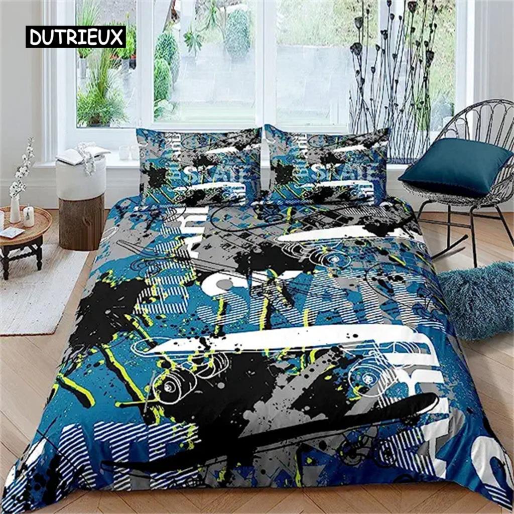 

Пододеяльник для скейтборда, комплект постельного белья для скейтбордиста, комплект постельного белья Queen Size, комплект постельного белья в стиле хип-хоп, экстремальные виды спорта для активного отдыха EU single(135x200cm)