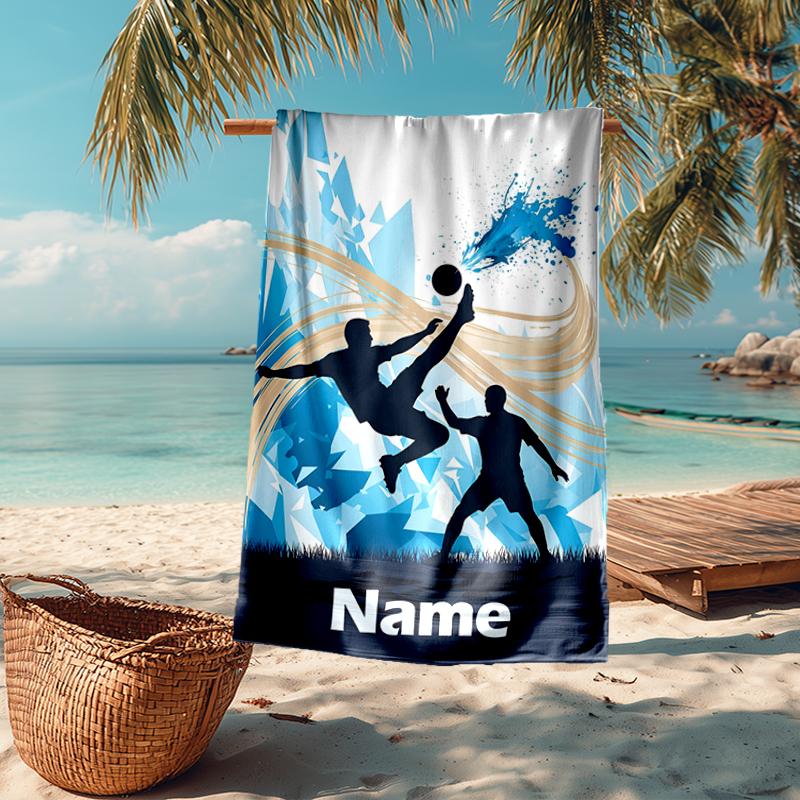 Custom Name Ultra-Soft Beach Towel with Soccer Theme,Ideal for Pool - Camping, Diving - Perfect Travel Essential, Vibrant Beach Towel.